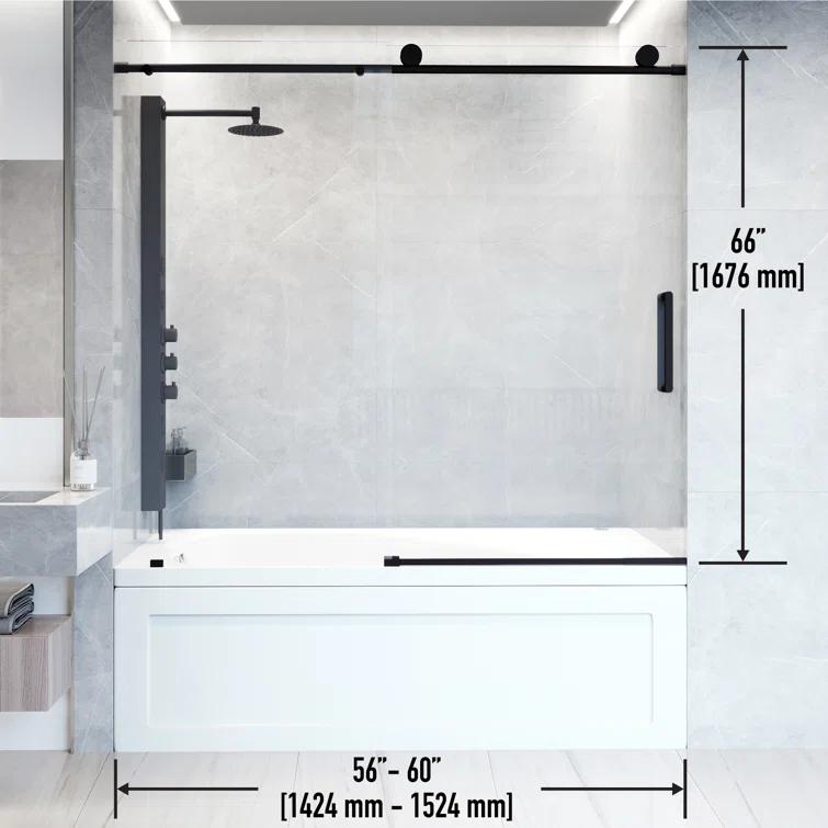 Elan 56-60" W x 66" H Sliding Frameless Tub Door with 3/8" Clear Glass