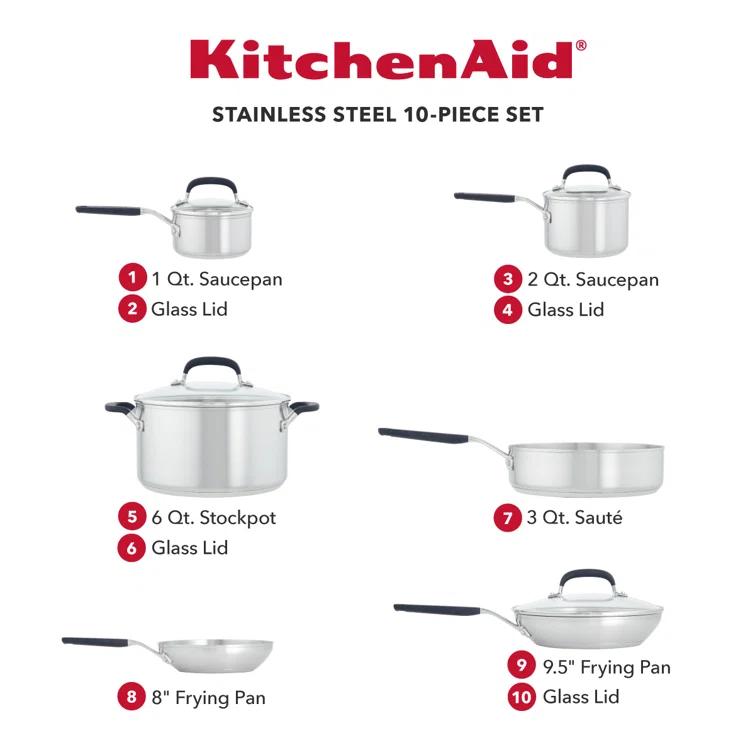 KitchenAid® KitchenAid® Brushed Stainless Steel Cookware Pots and Pans Set, 10 Piece