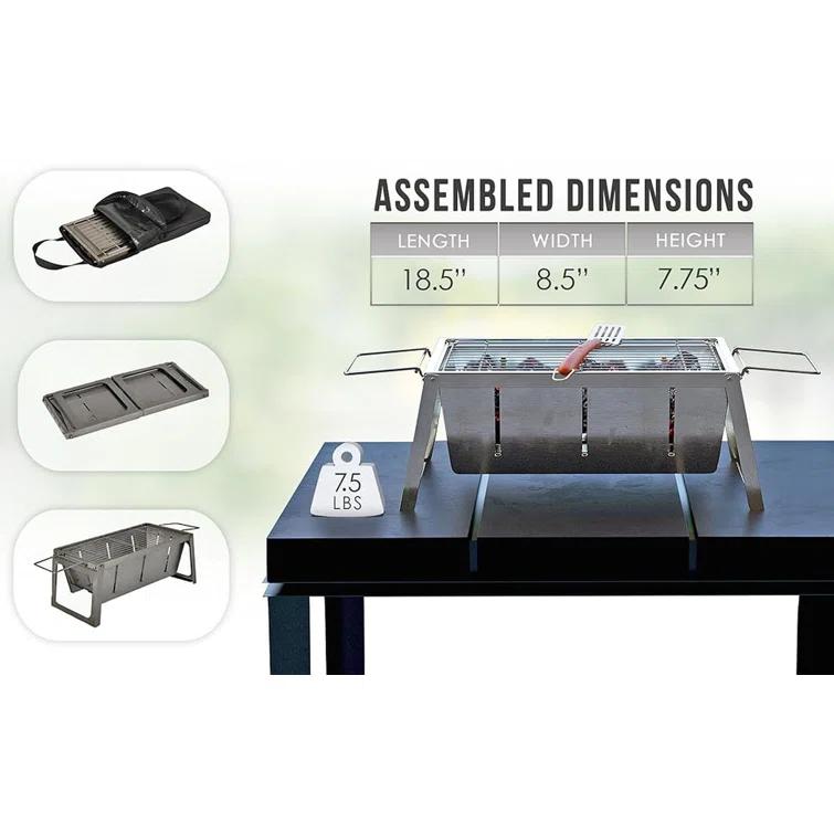 Fire Sense Foldaway Charcoal Grill, Stainless Steel ,Charcoal Grate & Carry Bag Included