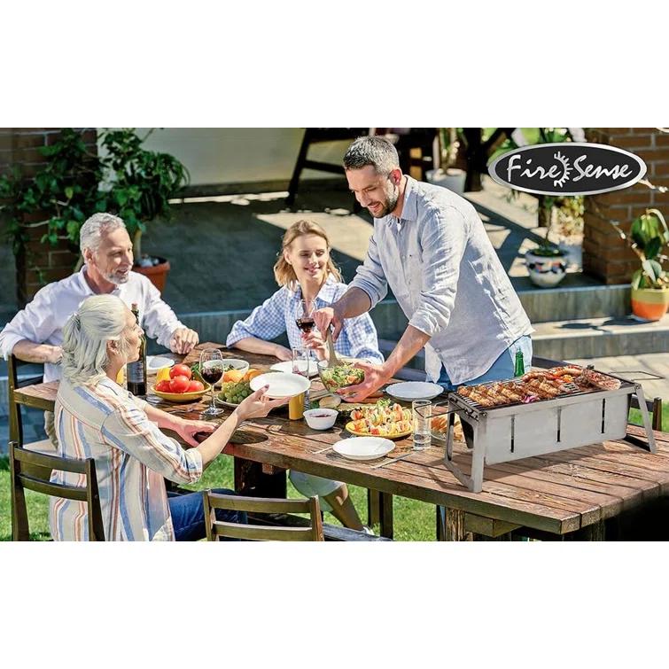 Fire Sense Foldaway Charcoal Grill, Stainless Steel ,Charcoal Grate & Carry Bag Included