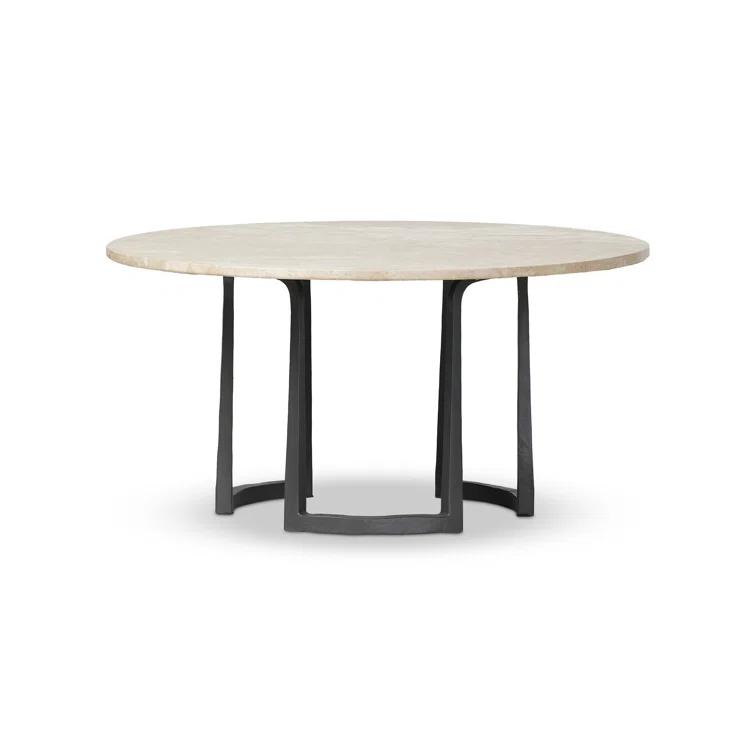 Small Round Lunar Marble Coffee Table with Hammered Iron Base