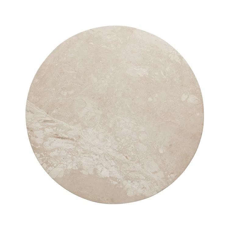 Small Round Lunar Marble Coffee Table with Hammered Iron Base