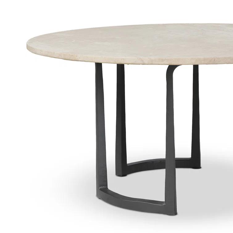 Small Round Lunar Marble Coffee Table with Hammered Iron Base