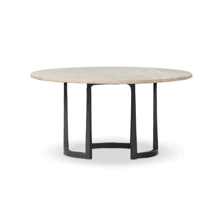 Small Round Lunar Marble Coffee Table with Hammered Iron Base