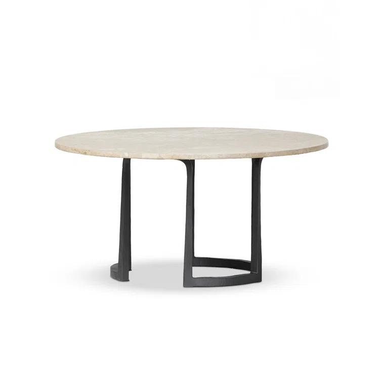 Small Round Lunar Marble Coffee Table with Hammered Iron Base