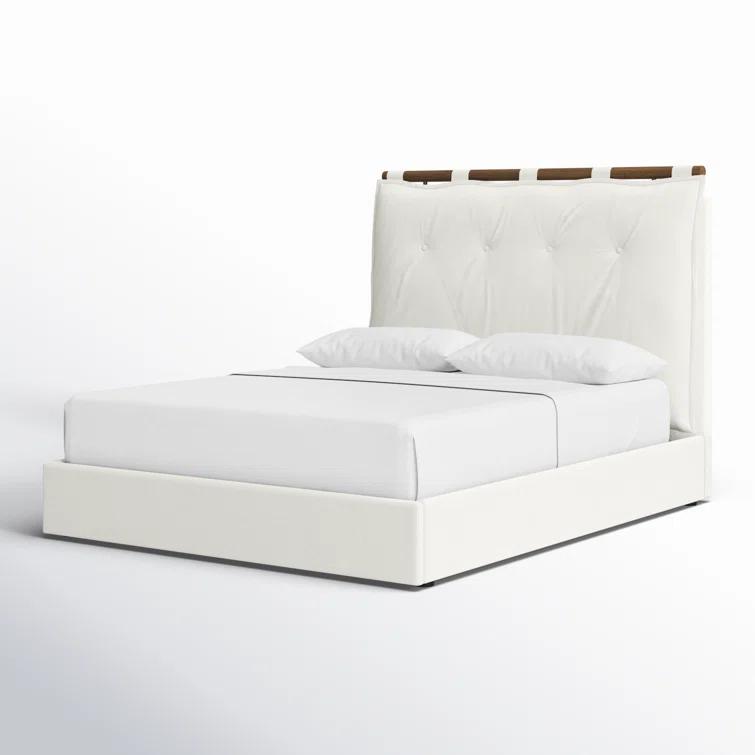 Isaiah Queen White Upholstered Pine Bed with Headboard