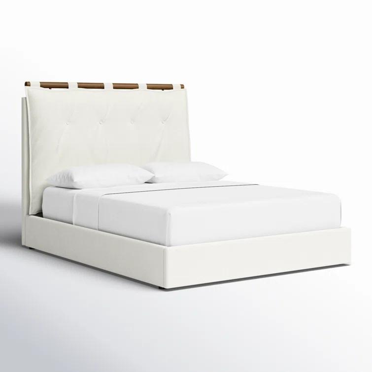 Isaiah Queen White Upholstered Pine Bed with Headboard