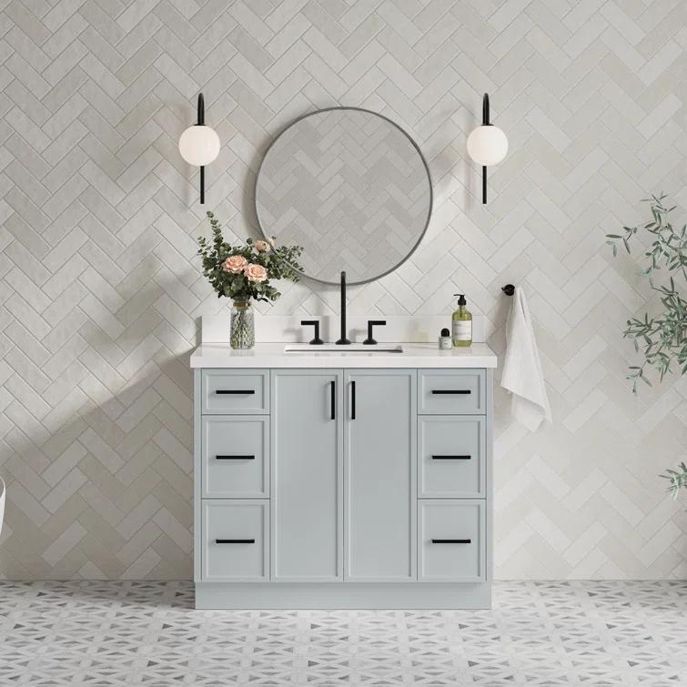 Ariel Kelly 43 Inch Single Rectangular Sink Bathroom Vanity With Quartz Countertop