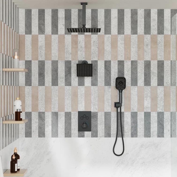 Rainfall Symphony 12inch 3-Function Dual Shower Head Thermostatic Shower System with 3 Sprays Handheld