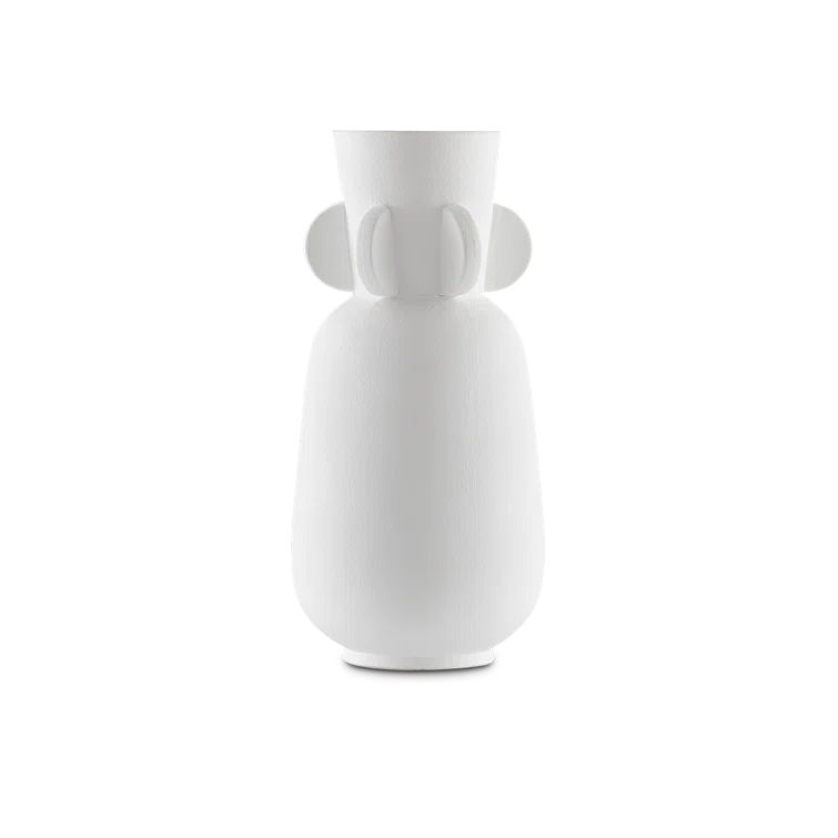 Artisanal Textured White Ceramic Table Vase, 13.25"