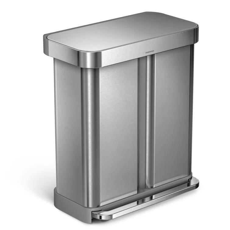 Simplehuman 58L / 15.3 Gallon Hands-Free Dual Compartment Recycling Kitchen Step Trash Can with Lid