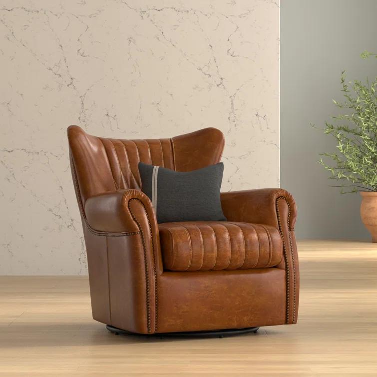 Sarreid Ltd Bugatti Leather Swivel Club Chair