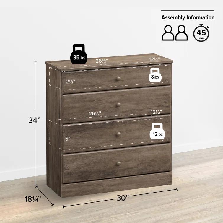 Mcclarrie Simplistic 4 Drawer 30" W Dresser
