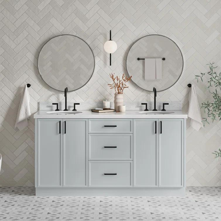 Ariel Kellie 67 Inch Double Oval Sink Bathroom Vanity With Italian Carrara Marble Countertop
