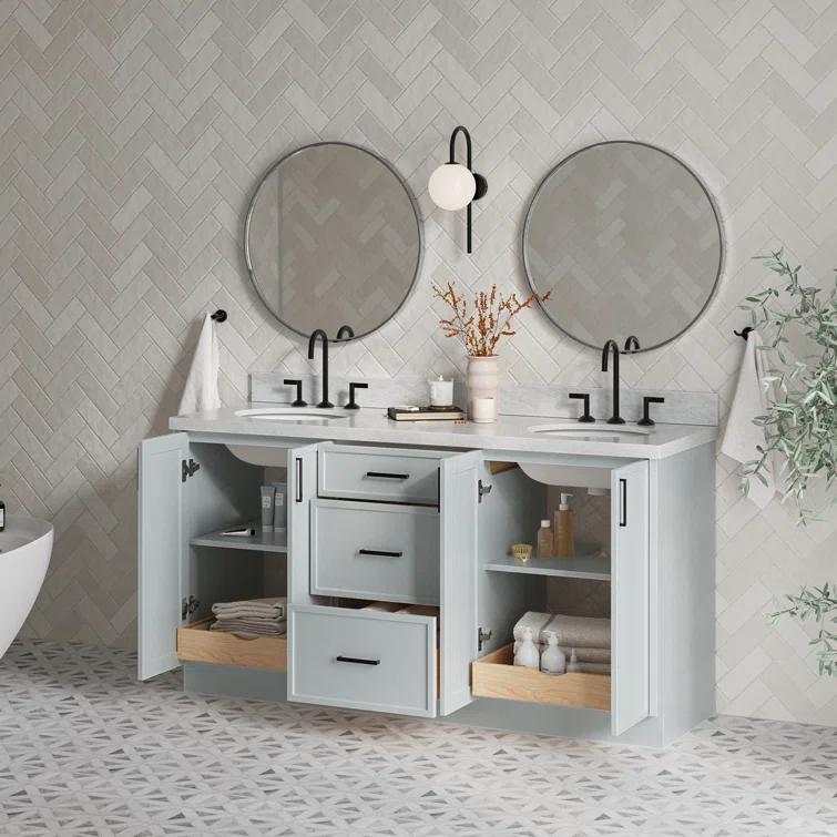 Ariel Kellie 67 Inch Double Oval Sink Bathroom Vanity With Italian Carrara Marble Countertop