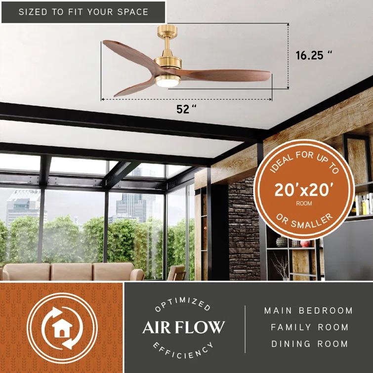 Wade Logan® Ballog 52 in. Matte Black and Brushed Silver Indoor Outdoor Rod Mount Industrial Ceiling Fan with Wooden Walnut Blades, Dimmable Integrated LED Light Kit and Remote Control Included, 3 Speeds
