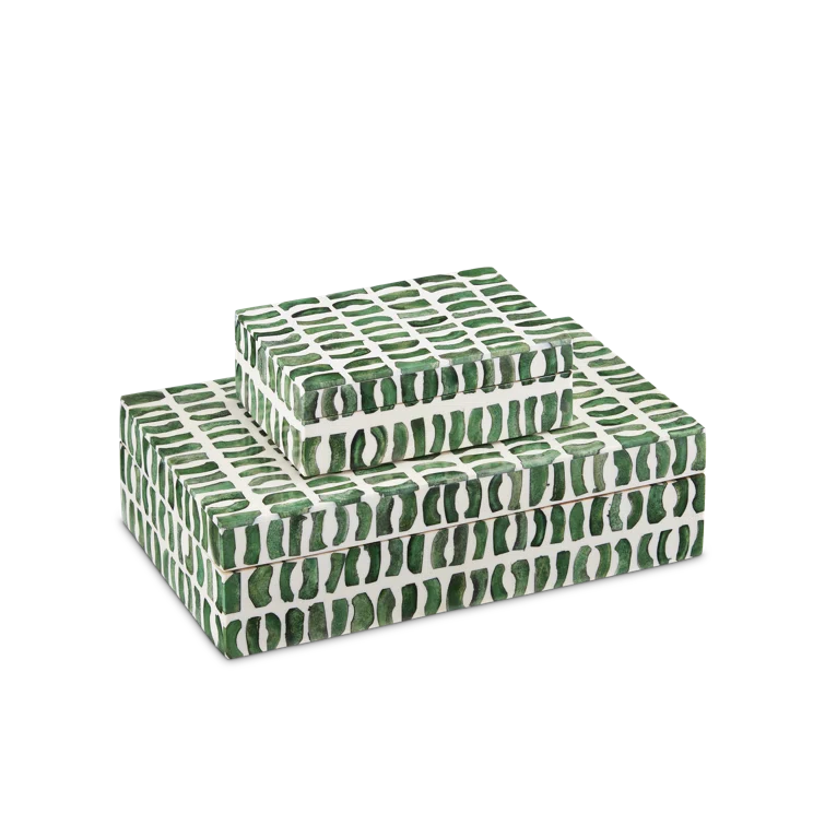 Green and White Decorative Wooden Lidded Box Set