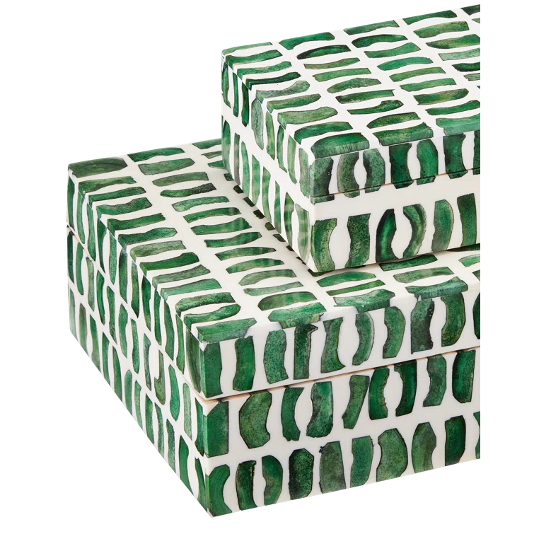 Green and White Decorative Wooden Lidded Box Set
