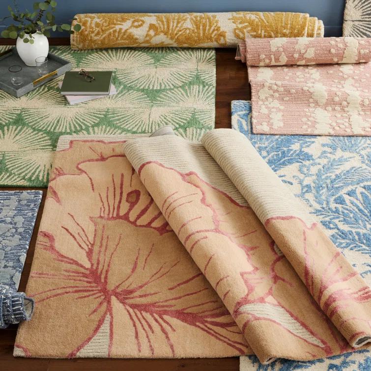 NICOLE MILLER NEW YORK Mod Damask Chambray Handcrafted Wool Area Rug Rose