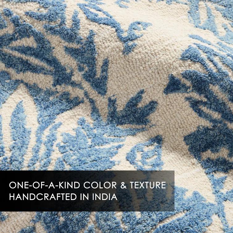 NICOLE MILLER NEW YORK Mod Damask Chambray Handcrafted Wool Area Rug Blue