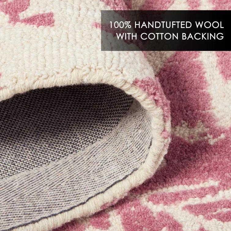 NICOLE MILLER NEW YORK Mod Damask Chambray Handcrafted Wool Area Rug Rose