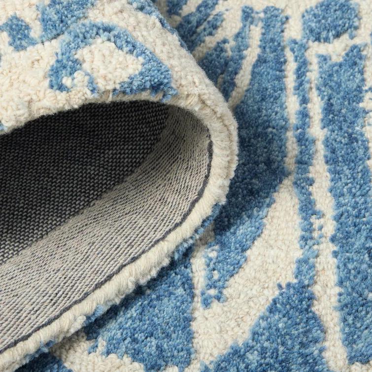 NICOLE MILLER NEW YORK Mod Damask Chambray Handcrafted Wool Area Rug Blue