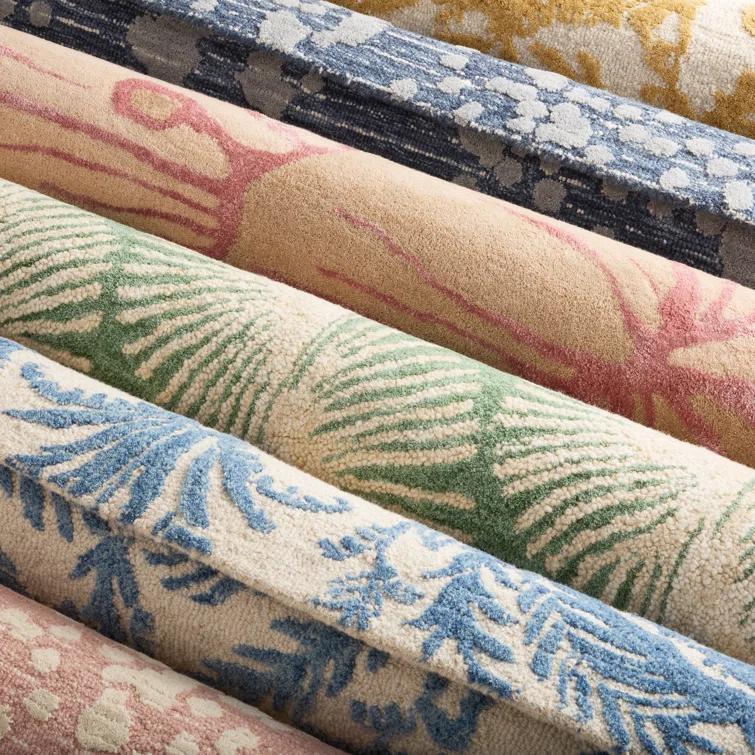 NICOLE MILLER NEW YORK Mod Damask Chambray Handcrafted Wool Area Rug Blue