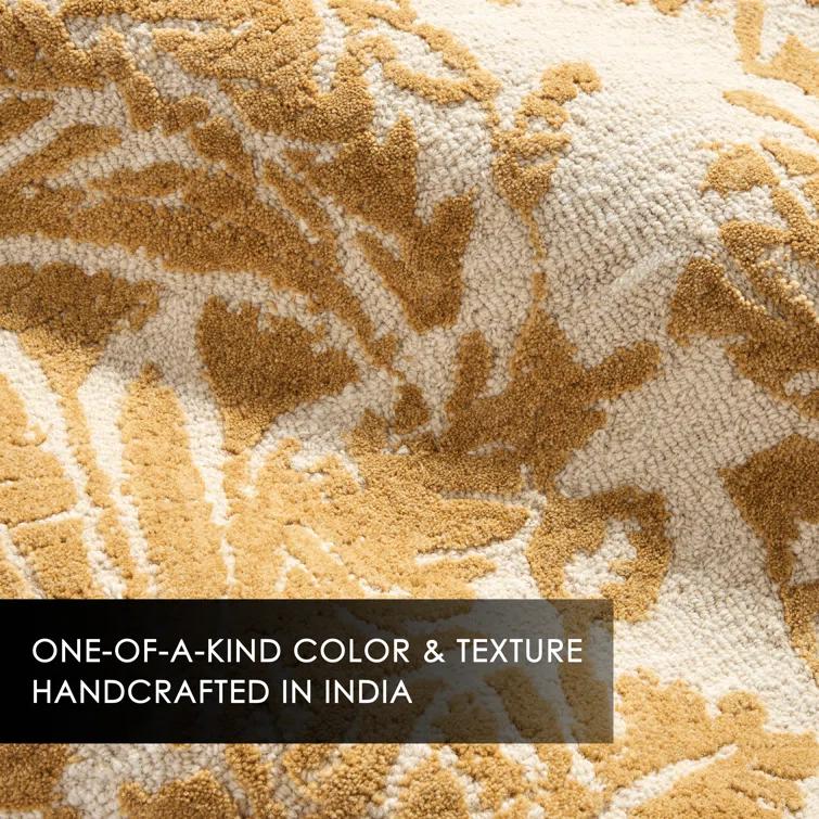 NICOLE MILLER NEW YORK Mod Damask Chambray Handcrafted Wool Area Rug Gold