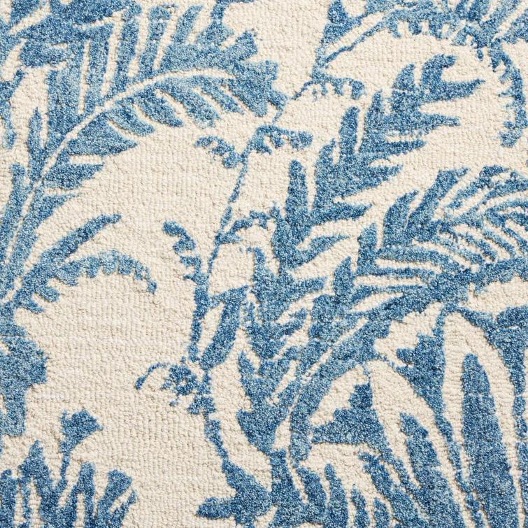 NICOLE MILLER NEW YORK Mod Damask Chambray Handcrafted Wool Area Rug Blue