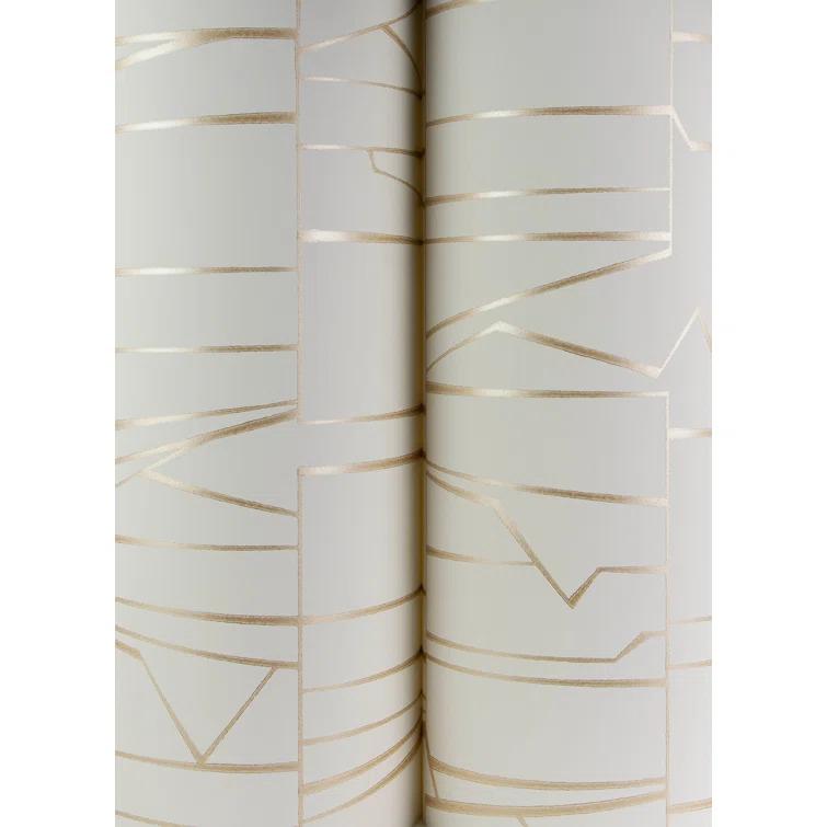 Huntington Gold and White Geometric Stripe Non-Pasted Wallpaper