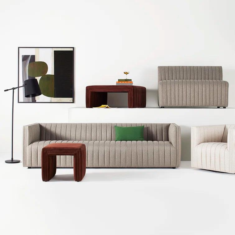 Orly Natural Gray Tufted Leather Stationary Sofa