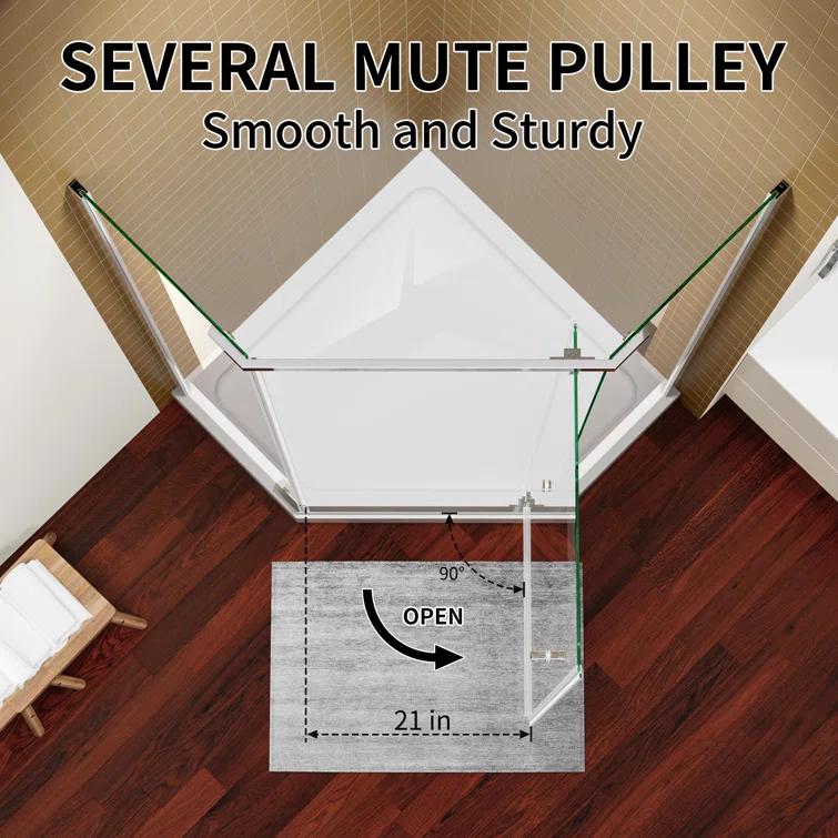 Bossicavelly 36" x 72" Neo-angle Pivot Semi Frameless Corner Shower Enclosure BOPSSD07CH