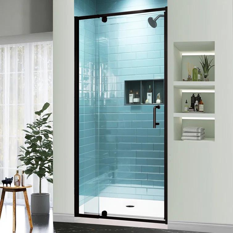 28 - 32 in. W x 71 in. H Pivot Semi-Frameless Sliding Shower Door in Matte Black with Clear SGCC Tempered Glass
