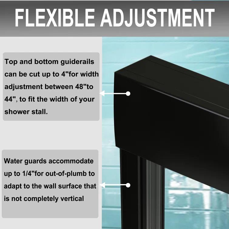 44-48 in.W x 72 in.H Semi-Frameless Sliding Shower Door Clear SGCC Tempered Glass.