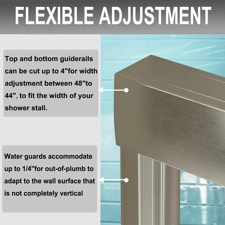 44-48 in.W x 72 in.H Semi-Frameless Sliding Shower Door Clear SGCC Tempered Glass.