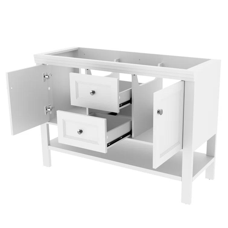 48" Double Sink Bathroom Vanity Base Only with Drawers and Shelves, Sink Not Included