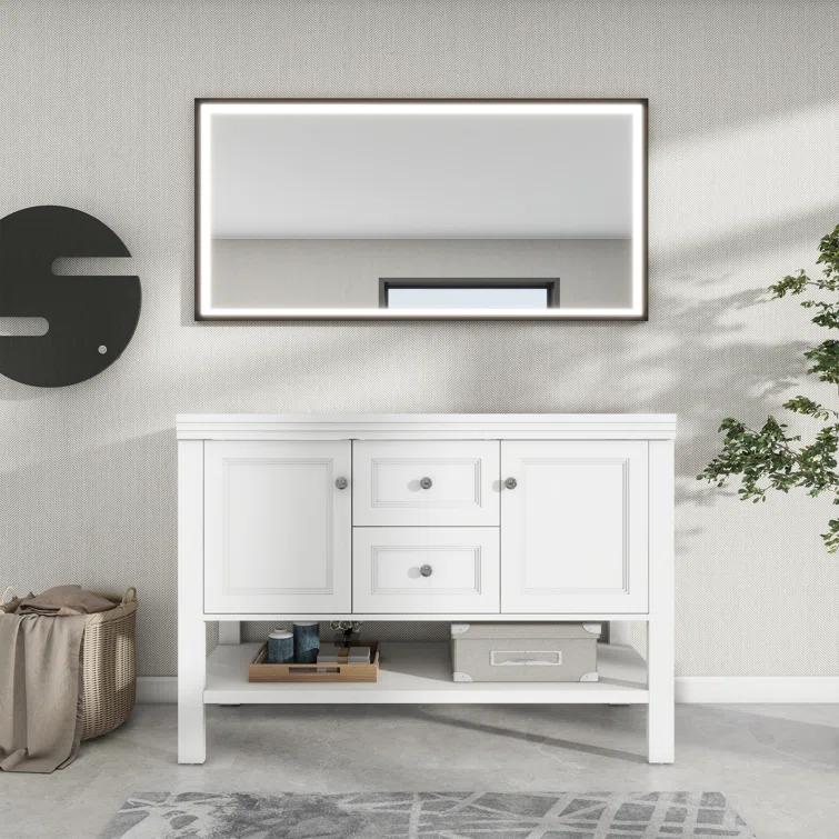 48" Double Sink Bathroom Vanity Base Only with Drawers and Shelves, Sink Not Included