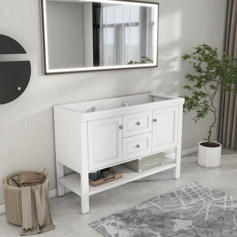 48" Double Sink Bathroom Vanity Base Only with Drawers and Shelves, Sink Not Included
