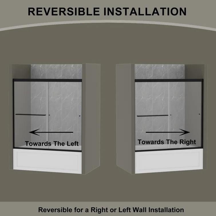 56 - 60 in. W x 58 in. H Semi-Frameless Sliding Bathtub Door in Finish with Clear SGCC Tempered Glass