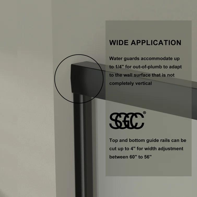 56 - 60 in. W x 58 in. H Semi-Frameless Sliding Bathtub Door in Finish with Clear SGCC Tempered Glass