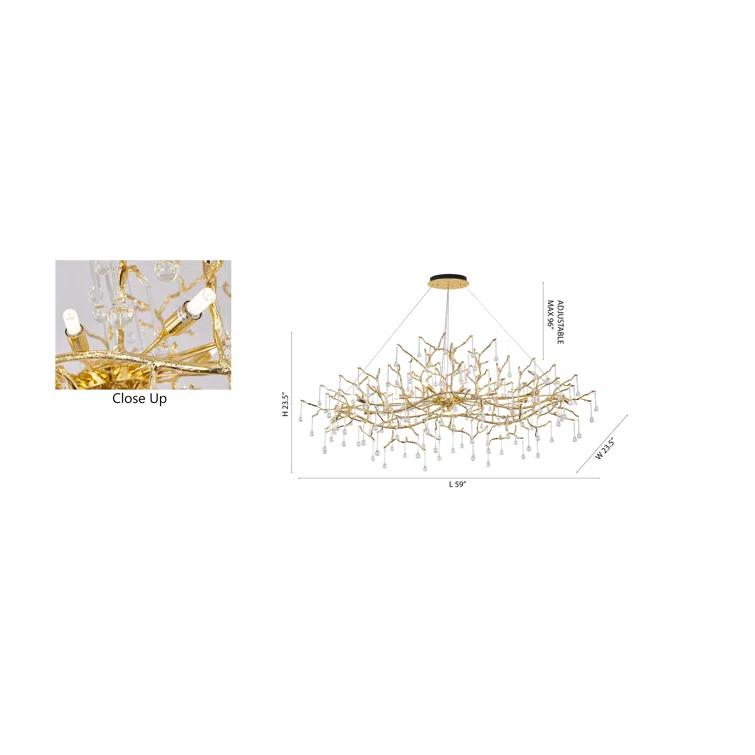 Brass and Crystal 14-Light Plug-in Chandelier