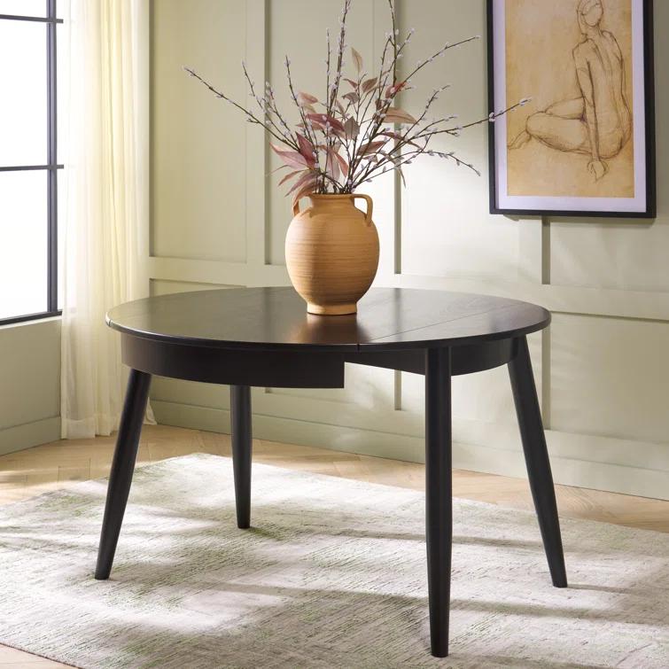 Black Round Reclaimed Wood Extendable Dining Table