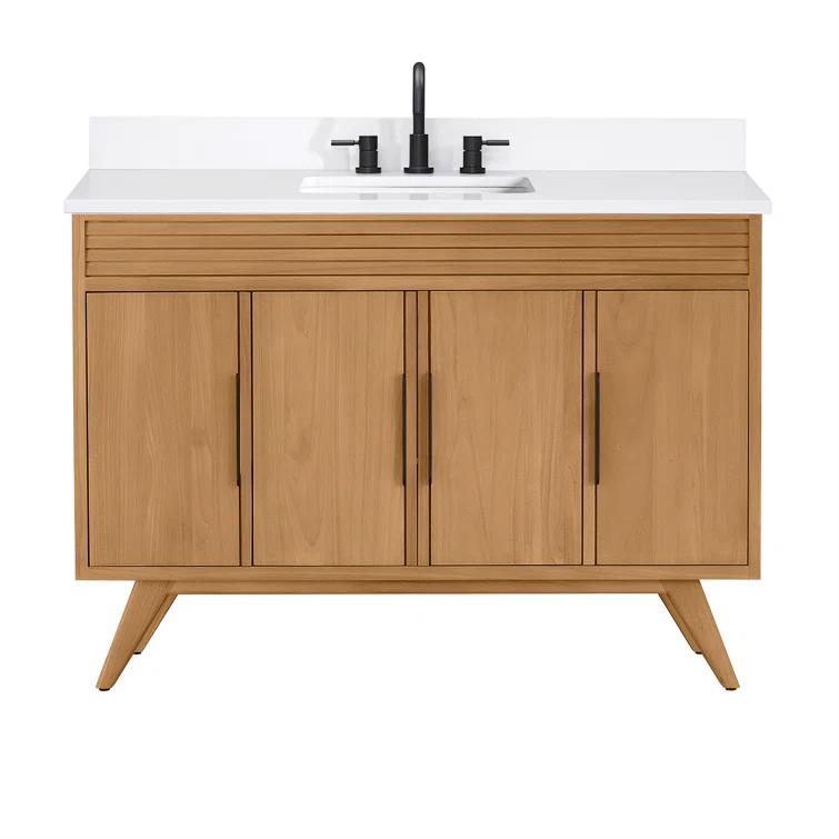 Taylor 48 in. Single Natural Teak Bathroom Vanity with Quartz Top