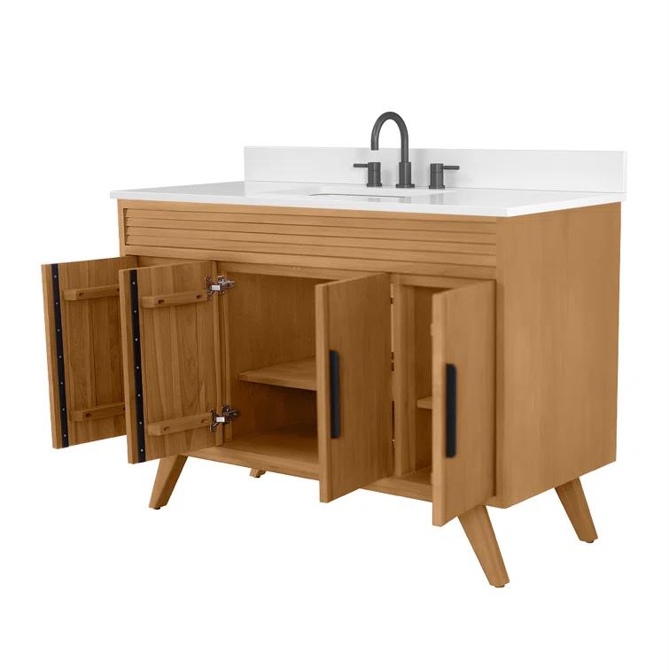 Taylor 48 in. Single Natural Teak Bathroom Vanity with Quartz Top