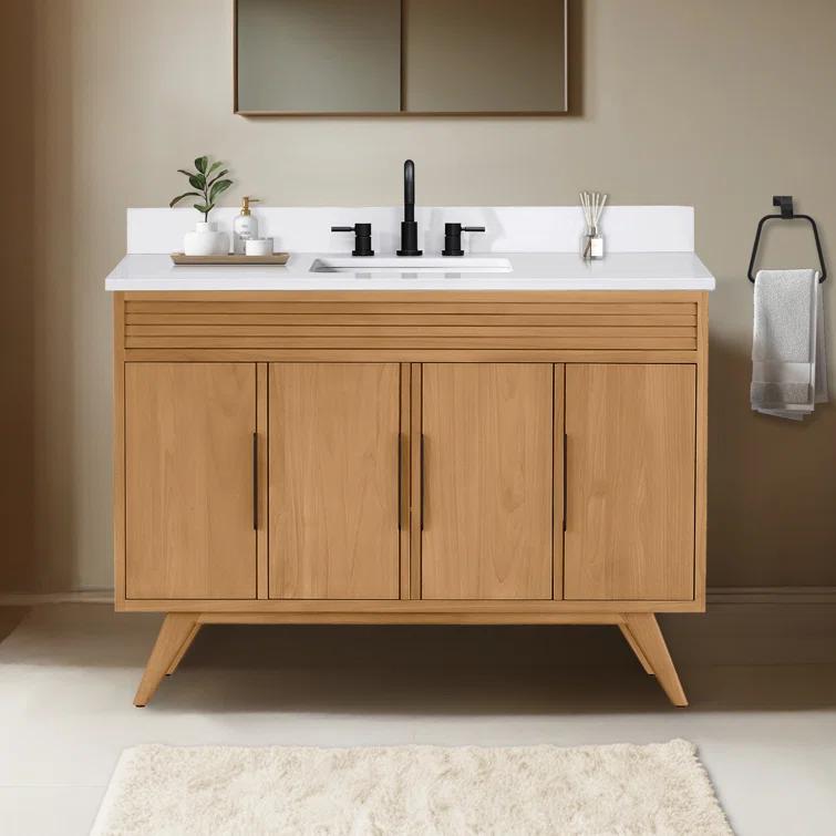 Taylor 48 in. Single Natural Teak Bathroom Vanity with Quartz Top