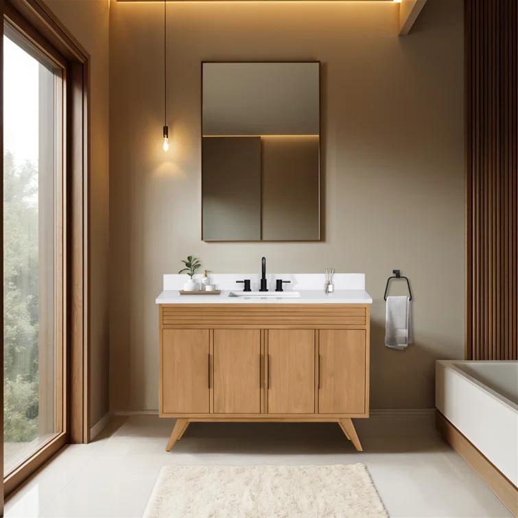 Taylor 48 in. Single Natural Teak Bathroom Vanity with Quartz Top