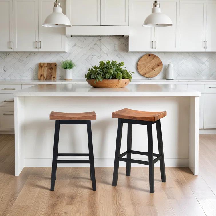 LuXeo LuXeo Lakewood Solid Wood Saddle Barstool (Set of 2)