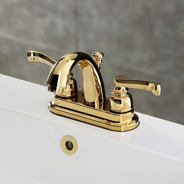 Kingston Brass Two-Handle 3-Hole Deck Mount 4" Centerset Bathroom Faucet with Brass Pop-Up