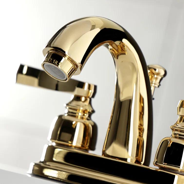 Kingston Brass Two-Handle 3-Hole Deck Mount 4" Centerset Bathroom Faucet with Brass Pop-Up