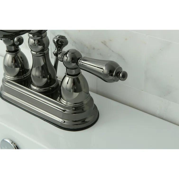 Kingston Brass Water Onyx Two-Handle 3-Hole Deck Mount 4" Centerset Bathroom Faucet with Plastic Pop-Up